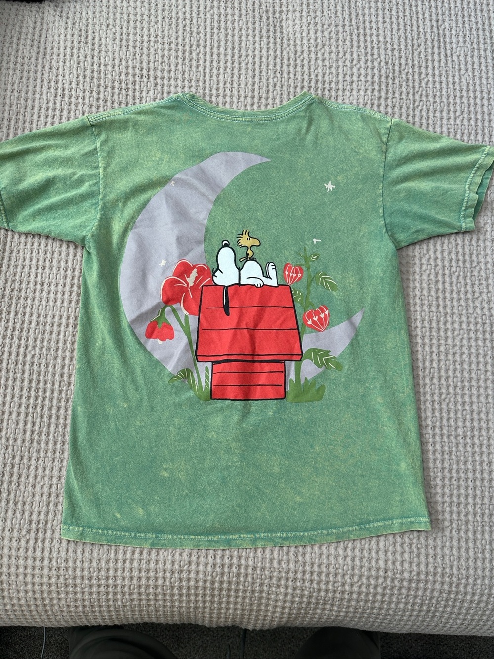 Peanuts Green Short Sleeve Tee with Snoopy & Woodstock Print - Picture 3 of 3
